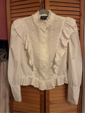 One of a kind Ruffle Eyelet Blouse Vintage Blouse